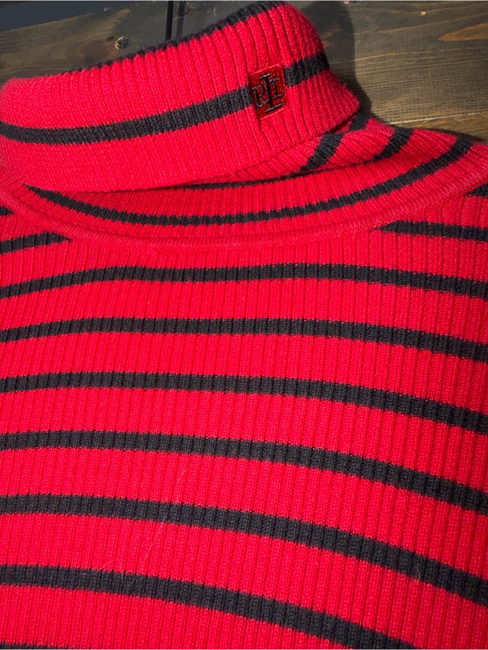 Lauren Ralph Lauren Striped Ribbed Knit Turtle Neck Sweater Grunge Whimsigoth  M
